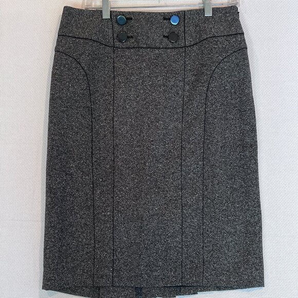 Ann Taylor Skirt Women’s 6 Gray Tweed Wool Blend Straight Lined Kick Pleat - Picture 2 of 11